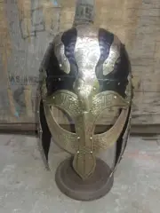 Halloween Viking Battle Helmet Knight larp Brass With Stand Medieval Helmet item