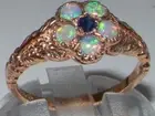 Luxury 9ct Rose Gold Ladies Sapphire & Fiery Opal Vintage Style Cluster Ring