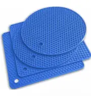 4-Piece Silicone Trivet Mat Set | Heat-Resistant Non-Slip (Blue)