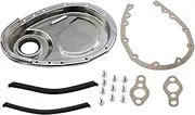 1 Set SHLPDFM Timing Chain Cover Kit CNC Aluminum Alloy Chrome SBC Gasket Seal Bolts Set Fits for Small Block Chevy 265,283,327,350,383,& 400