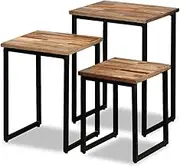 3 Piece Nesting Coffee Table Set: Reclaimed Solid Teak Wood Round Table for Living Room, Modern Farmhouse, Tables, Storage, Center, Easy Assembly