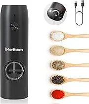 MERTTURM Rechargeable Electric Pepper Grinder, Automatic Pepper Salt Mill with LED White Light, One Hand Operation, Coarseness Adjustable, Refillable and Portable for Kitchen, Restaurant, Camping BBQ