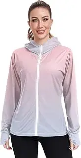 [GAIGEO] Blush Pink Light Blue Gradient Rash Guards Jacket Women Sun Shirt UV Protection Long Sleeve Hoodie SPF 50 S