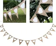 Bunting Flags 4.5M Jute Burlap Bunting White Heart Flags Banners for Vintage Wedding Party Decoration Bunting