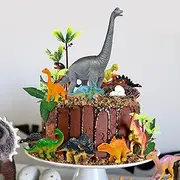GLAHORSE 27 PCS Luminous Dinosaur Cake Toppers With Dinosaur Eggs Leaves Trees Cake Decorations For Birthday Party ,Dinosaur Themed Party, Wild Animals Party,Kids Party Cake Decorations (Dinosaur Cake Toppers-C)