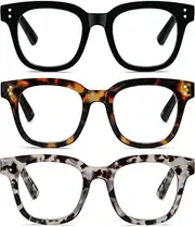 [REAVEE] 3 Pack Retro Oversized Reading Glasses for Women Blue Light Blocking Cute Square Computer Readers Spring Hinge