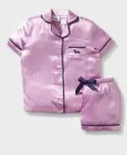 NEW PETER ALEXANDER LILAC POLY SATIN PJ SET JNR 2 RRP$69.95 PENNY DOG PRINT