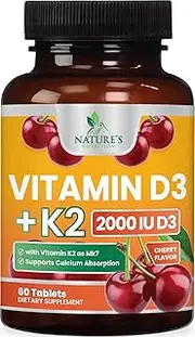 Vitamin K2 (MK7) with D3 Supplement - Highest Potency Vitamin D & K Complex, Chewable for Better Absorption, Made in USA, Best Support for Your Heart, Bones & Teeth, Non-GMO. 60 Veggie Tablets