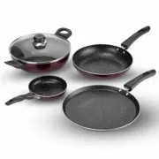 Induction Friendly Frying Pan Dosa Tawa Kadai with Lid Nonstick cookware Set 4pc