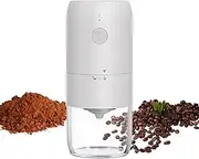 Portable Electric Coffee Grinder pe-C Rechargeable Coffee Bean Grinder with Adjustable Coarsen Ceramic Burrs One Button Control Burr Coffee Grinder for French Pr/Espresso White KMDJ-2A
