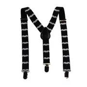 Boys Adjustable Black With White Moustaches Patterned Suspenders