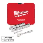 Milwaukee Ratchet and Socket Set 25-Piece+90 Tooth Design+1/4" Drive+Metric/SAE