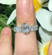1.5 CT Oval Moissanite Solitaire Accents Wedding Bridal Ring Set 14K White Gold
