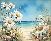 TAOPAOLAB Sea Paint by Numbers Kit for Adults - DIY White Daisies Blooming on Sandy Beach Painting on Canvas 16x20 Inches, Acrylic Paint Set, Suitable for Beginners,Art for Home Decoration or Gifts