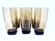 Set 6 Vintage Libbey Glass Carrington Smoke Tawny Topaz Highball Glasses MCM