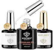 Modelones 3 Pcs Builder Gel Kit With No Wipe Base and Top Coat - Shine Finish, Long Lasting Clear Thickening Apex Building Extension Glue Gel, Gifts for Women