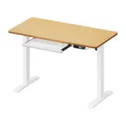 Oikiture 120CM Electric Standing Desk with Drawer Height Adjustable White & Oak