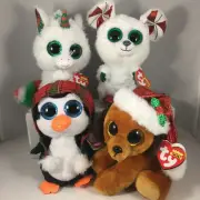2021 Christmas SET of 4 Ty Beanie Boos 6" SNOWFALL, CHIMNEY, HOWLIDAYS & CHEER
