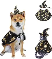 AWOCAN Pet Halloween Dog Cat Costume Cloak Witch Cloak Witch Hat Costume for Cats and Small Dogs Halloween Clothes (L)