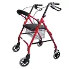 Red Aluminum Foldable Rollator Walking Frame Outdoor Walker Aids Mobility