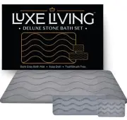 Luxe Living Stone Bath Mat, Dark Grey Natural Diatomaceous Earth Bath Stone Mat