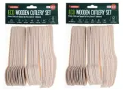96Pcs Wooden Cutlery Set Disposable MIX Knives Forks Spoons Party Eco