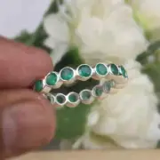 1Ct Round Cut Natural Emerald Eternity Bezel Band Ring Sterling Silver 925