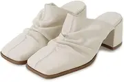 [FRAY I.D] Frey Idy FWGS241305 Women's Square Toe Gathered Mule, White, 24.5 cm