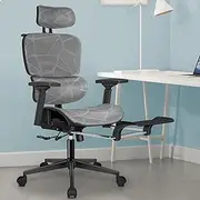 [ALFORDSON] Ergonomic Office Gaming Chair with 3D Armrest Patton Series, Executive Study Chair with Adjustable Lumbar Support, Computer Desk Mesh Seater with Adjustable Headrest & Footrest, Black Grey