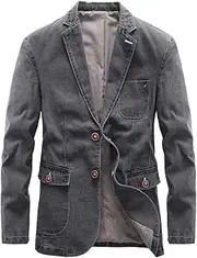[HEYDHSDC] Mens Spring Slim Fit Denim Blazer Jean Casual Single Breasted Coat