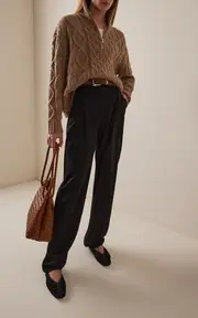 [Jenni Kayne] Cable-Knit Alpaca-Wool Half-Zip Sweater
