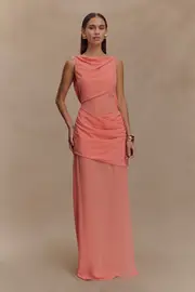 Daria Draped Chiffon Maxi Dress - Pastel Nectarine