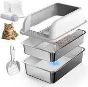 23.5''x15.7''x6'' Enclosed Stainless Steel Litter Box with Lid, XL Sifting Litter Box for Pine Pellets, High Sides Metal Litter Box System for for Big Cats, Anti-Leakage, Easy Cleaning, Less Tracking