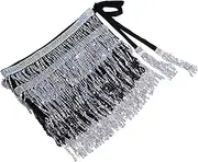 [WRITWAA] Belly Dancing Costumes Sparkly Tinsel Skirt Waist Chain Sequin Tassel Dance Skirt Black Silver