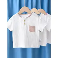 在飛比找ETMall東森購物網優惠-棉麻t恤衫兒童半袖洋氣白色上衣