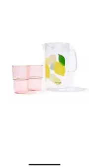 KATE SPADE Lemon Pitcher 58 oz & Stackable 12 oz Tumbler Set Acrylic NEW in BOX