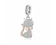 S925 Silver & Rose Gold Fancy Pave Cat Pendant Charm YOUnique Designs Pandora Compatible