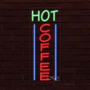 NEW "HOT COFFEE" w/BORDER VERTICAL 30x12 INCH LED FLEX WINDOW INDOOR SIGN 31571