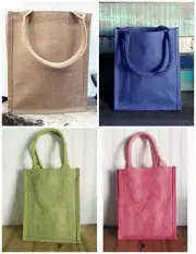 Small 9"W x 11"H x 4"D Jute / Burlap Tote Soft Handles Laminated inside cute bag