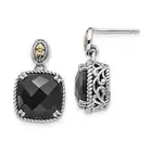 Shey Couture Silver with 14K Accent Antiqued Checkerboard-cut Black Onyx Dangle