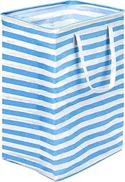Glarks 1 pack 75L Large Laundry Basket, Waterproof Laundry Hamper with Long Reinforced Handles, Collapsible Freestanding Clothes Hamper for Bedroom, Bathroom, Dorm(Blue Stripe)