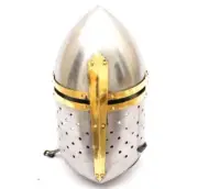 Medieval Templar Knight Sugarloaf Silver Finish Helmet