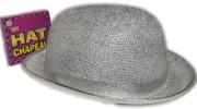 Adult SILVER GLITTER DERBY HAT Stage Dance Cap Prop Mesh Costume Top Sparkle NEW