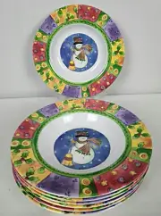 Vtg 7 Melamine Ware Christmas Winter Snowmen Whimsical Bowls Cereal/Soup 9.25"