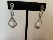 HTF Carolyn Pollack Sterling White Agate Filagree Dangle Earrings 1.75” USA NIB