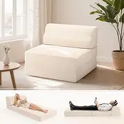 Kasunpul Folding Sofa Bed with Pillow, Convertible Sleeper Chair with Washable Cover, Memory Foam Fold Out Chair Bed, Futon Floor Couch for Living Room/Dorm/Guest Use/Home Office/Apartment, Beige