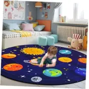 Round Space Rug for Kids Room Solar System Circle Rugs for Bedroom Kids Rugs