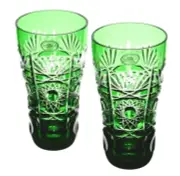 Ajka Highball Emerald Green Cut to Clear Crystal Glasses New No Box