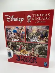 Thomas Kinkade 3 Disney Puzzles Set Snow White Beauty and the Beast Mickey Glue