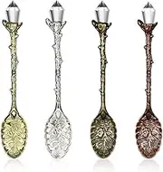 Retro Spoons, 4 PCS Vintage Crystal Alloy Coffee Spoons Teaspoons Dessert Spoons for Cafe Tableware (4.33 Inch)